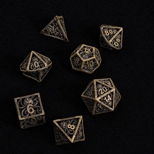 The Depths Set — Hollow Kraken Metal Dice, Antique Bronze